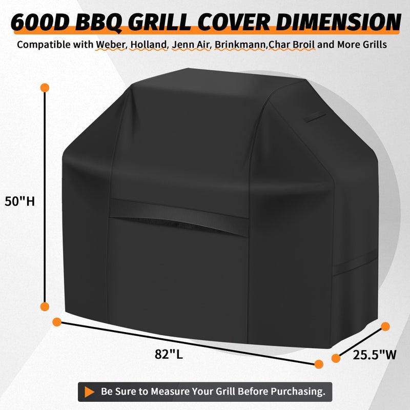 iCOVER Grill Cover 82 Inch, BBQ Grill Cover for Outdoor Grill, 600D Heavy-Duty Waterproof BBQ Cover, Large Barbecue Gas Grill Covers for Weber, Charbroil, Brinkmann, Nexgrill and More, Black - Image 2